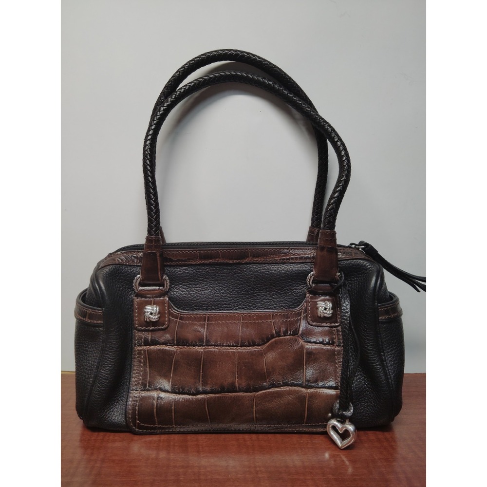 Vintage Brighton Black Pebbled  Brown Croc-Embossed Leather Shoulder Bag/Purse